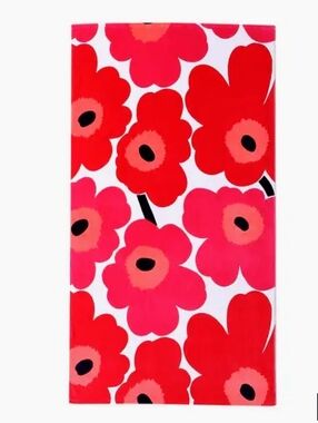 Marimekko Unikko Towel Red Pink White Floral Beach Bath Towel Finnish Design New